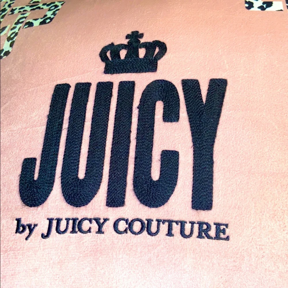 Juicy By Juicy Couture Y2K Pink Plush Large Velour Pillow with Leopard Accents.